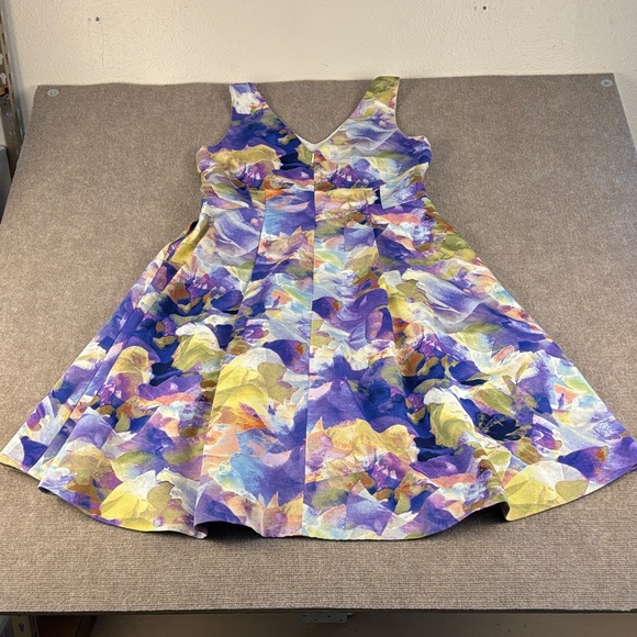 Maggy London High Low V-Neck Flare Purple/Yellow Floral Swing Dress Size 14 NWT - Picture 6 of 13